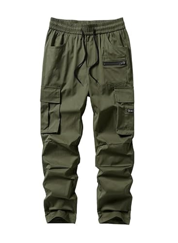 Elegancity Herren Cargo Hose Lang Einfarbig Freizeithose Loose Fit Casual Chino Hose Männer Cargohosen Jogginghose Outdoorhose Dunkel Grün, L von Elegancity