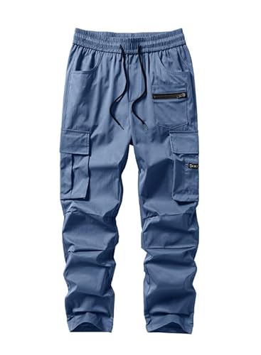 Elegancity Herren Cargo Hose Lang Einfarbig Freizeithose Loose Fit Casual Chino Hose Männer Cargohosen Jogginghose Outdoorhose Hellblau, S von Elegancity