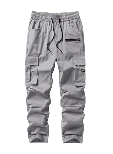 Elegancity Herren Cargo Hose Lang Einfarbig Freizeithose Loose Fit Casual Chino Hose Männer Cargohosen Jogginghose Outdoorhose Hellgrau, L von Elegancity