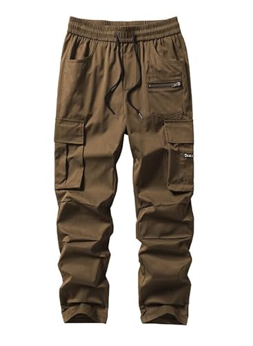 Elegancity Herren Cargo Hose Lang Einfarbig Freizeithose Loose Fit Casual Chino Hose Männer Cargohosen Jogginghose Outdoorhose Khaki, L von Elegancity