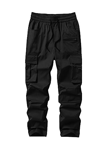 Elegancity Herren Cargo Hose Lang Einfarbig Freizeithose Loose Fit Casual Chino Hose Männer Cargohosen Jogginghose Outdoorhose Schwarz, L von Elegancity