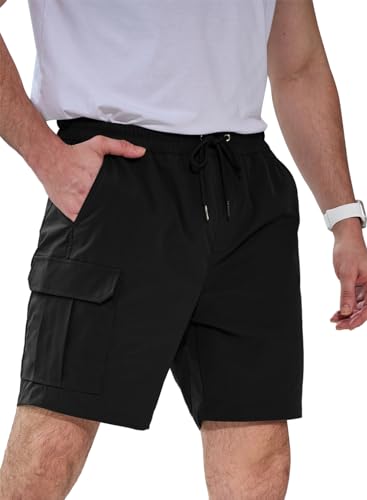 Elegancity Kurze Hosen Herren Bermuda Cargo Shorts Klassischer Schnitt Cargoshorts Sommer Jogginghose Casual Chino Hawaii Freizeithose mit 4 Taschen Schwarz, S von Elegancity