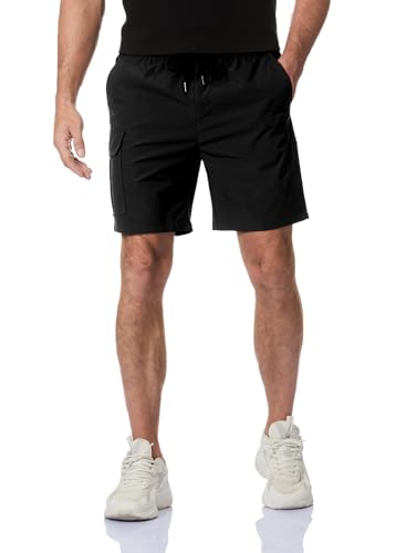 Elegancity Kurze Hosen Herren Cargoshorts Sommer Jogginghose Sporthose Stretch Baggy Chino Shorts Freizeithose mit Taschen Schwarz, S von Elegancity