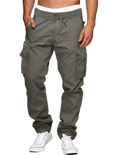 Elegancity Herren Cargohose Baumwolle Jogginghose Herren Outdoorhose Lange Baggy Hose Jogginghose Freizeithose Pants Grau S von Elegancity