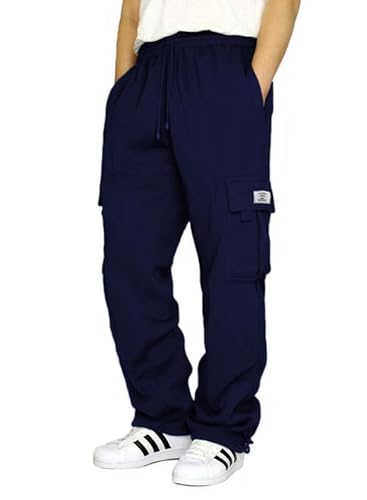 Elegancity Herren Cargohose Dunkelblau Lang Baumwolle Jogginghose Casual Loose Fit Sweatpants Mit Tasche Männer Sweathosen L von Elegancity