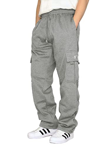 Elegancity Herren Cargohose Lang Baumwolle Jogginghose Casual Loose Fit Sweatpants Mit Tasche Männer Sweathosen Grau, L von Elegancity