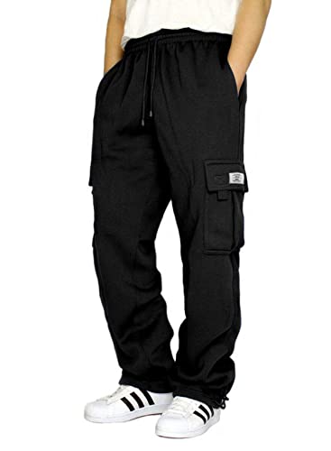 Elegancity Herren Cargohose Lang Baumwolle Jogginghose Casual Loose Fit Sweatpants Mit Tasche Männer Sweathosen Schwarz, L von Elegancity