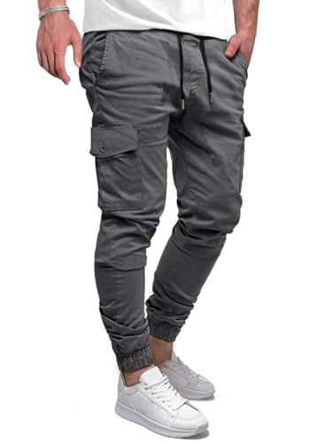 Elegancity Cargohose Herren Lang Casual Jogginghose Stretch Chino Hose Regular Fit Cargo Hose Elastische Mit 6 Tasche Grau, L von Elegancity