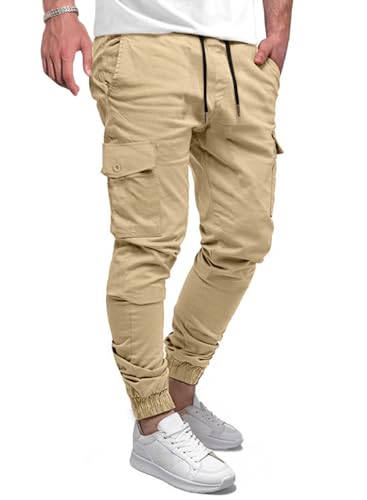 Elegancity Cargohose Herren Lang Casual Jogginghose Stretch Chino Hose Regular Fit Cargo Hose Elastische Mit 6 Tasche Khaki, S von Elegancity