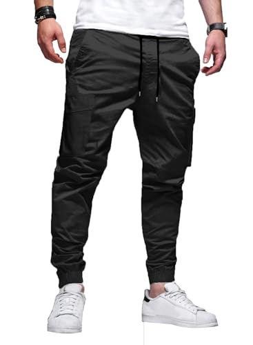 Elegancity Cargohose Herren Lang Casual Jogginghose Stretch Arbeitshosen Regular Fit Schwarz Cargo Hosen Elastische Herren Freizeithose mit Taschen,Schwarz L von Elegancity