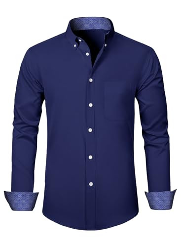 Elegancity Herren Hemd Businesshemden Stretch Hemd Casual Kent Kragen Langarm Baumwolle Freizeithemden Bügelleichtes Regular Fit mit Taschen Blau, S von Elegancity