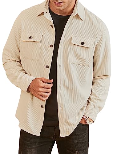 Elegancity Herren Hemd Cord Langarm Freizeithemd Männer Jacke Regular Fit Button Up Hemdjacke Mit Klappentasche Aprikose, XXL von Elegancity