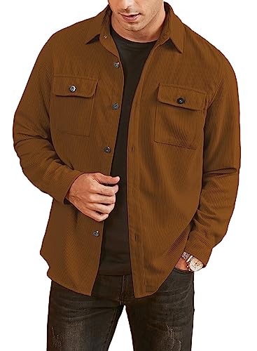 Elegancity Herren Hemd Cord Langarm Freizeithemd Männer Jacke Regular Fit Button Up Hemdjacke Mit Klappentasche Braun, M von Elegancity