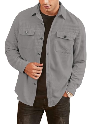 Elegancity Herren Hemd Cord Langarm Freizeithemd Männer Jacke Regular Fit Button Up Hemdjacke Mit Klappentasche Dunkelgrau, XL Elegancity Herren Hemd Cord Langarm Freizeithemd Männer Jacke Regular Fit Button Up Hemdjacke Mit Klappentasche Dunkelgrau, XL von Elegancity