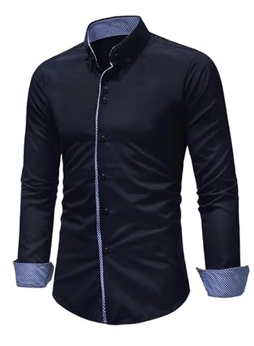 Elegancity Herren Hemd Langarm Einfarbig Business Hemd Kariertes Freizeithemd Elastisches Fomal Hemd Slim Fit Blau，L von Elegancity