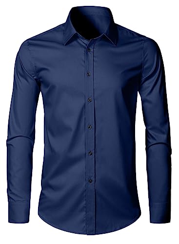 Elegancity Herren Hemd Langarm Einfarbig Businesshemd Regular Fit Freizeithemd Elastisches Business Shirt Blau, L von Elegancity