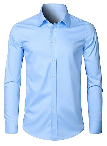 Elegancity Herren Hemd Langarm Einfarbig Businesshemd Regular Fit Freizeithemd Elastisches Business Shirt Hellblau, L von Elegancity