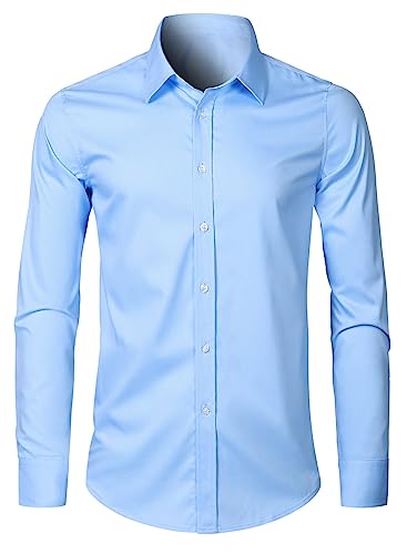 Elegancity Herren Hemd Langarm Einfarbig Businesshemd Regular Fit Freizeithemd Elastisches Business Shirt Hellblau, XXL von Elegancity