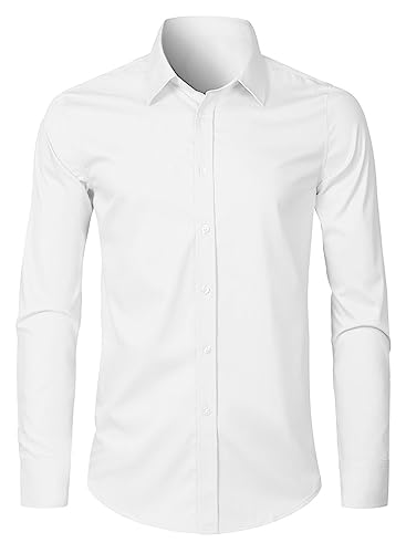 Elegancity Herren Hemd Langarm Einfarbig Businesshemd Regular Fit Freizeithemd Elastisches Business Shirt Weiß, L von Elegancity