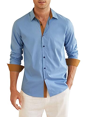 Elegancity Herren Hemd Langarm Elastices Businesshemd Männer Freizeithemd Regular Fit Langarmhemden Bügelleicht Business Shirts Blau, XXL von Elegancity