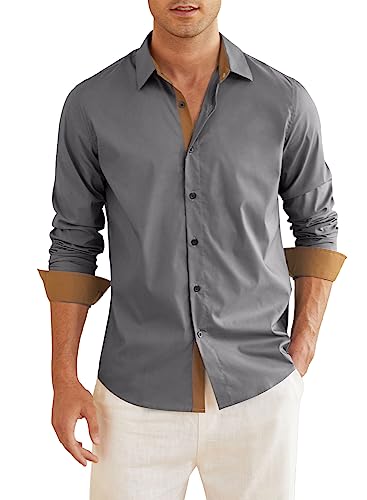 Elegancity Herren Hemd Langarm Elastices Businesshemd Männer Freizeithemd Regular Fit Langarmhemden Bügelleicht Business Shirts Grau, L von Elegancity