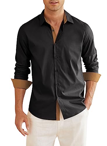 Elegancity Herren Hemd Langarm Elastices Businesshemd Männer Freizeithemd Regular Fit Langarmhemden Bügelleicht Business Shirts Schwarz, XL von Elegancity