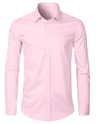 Elegancity Herren Hemd Pink Langarm Einfarbig Businesshemd Regular Fit Freizeithemd Elastisches Business Shirt L von Elegancity