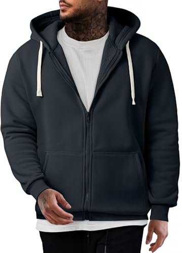 Elegancity Herren Hoodie Dunkelgrau Mit Reißverschluss Langarm Kapuzenpullover Warm Sweatjacke Hoody Sweatshirts XXL von Elegancity