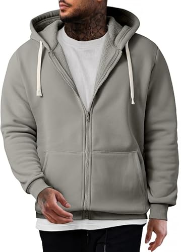 Elegancity Herren Hoodie Grau Mit Reißverschluss Langarm Kapuzenpullover Warm Sweatjacke Hoody Sweatshirts 3XL von Elegancity