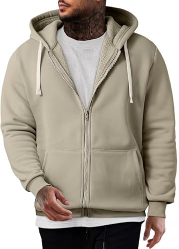 Elegancity Herren Hoodie Khaki Mit Reißverschluss Langarm Kapuzenpullover Warm Sweatjacke Hoody Sweatshirts M von Elegancity
