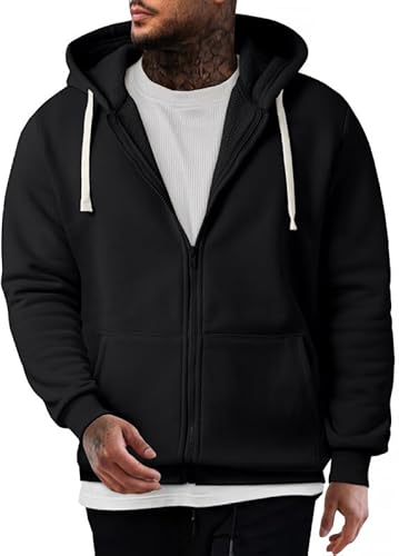 Elegancity Herren Hoodie Schwarz Mit Reißverschluss Langarm Kapuzenpullover Warm Sweatjacke Hoody Sweatshirts S von Elegancity