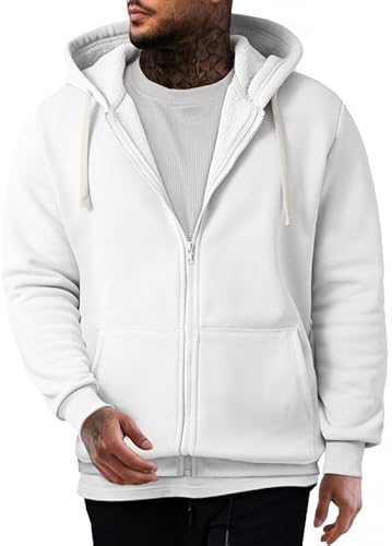 Elegancity Herren Hoodie Weiß Mit Reißverschluss Langarm Kapuzenpullover Warm Sweatjacke Hoody Sweatshirts XXL von Elegancity