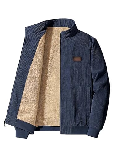 Elegancity Herren Jacke Cordjacke Stehkragen Teddyfell Gefütterte Regular Fit Reißverschluss Winterjacke Warme Mit Taschen Blau, 3XL von Elegancity