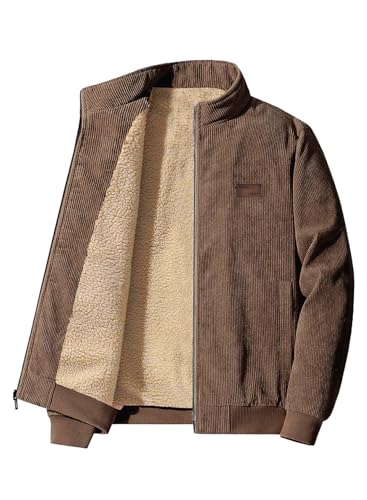 Elegancity Herren Jacke Cordjacke Stehkragen Teddyfell Gefütterte Regular Fit Reißverschluss Winterjacke Warme Mit Taschen Braun, XL Elegancity Herren Jacke Cordjacke Stehkragen Teddyfell Gefütterte Regular Fit Reißverschluss Winterjacke Warme Mit Taschen Braun, XL von Elegancity