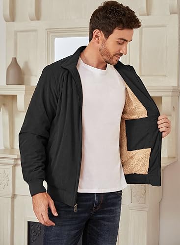 Elegancity Herren Jacke Cordjacke Freizeitjacke Worker Outdoor Stehkragen Teddyfell Gefütterte Regular Fit Reißverschluss Winterjacke Warme Mit Taschen Schwarz, M von Elegancity