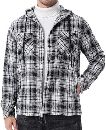 Elegancity Herren Jacke Kariertes Hemdjacke Langarm Hoodie Shirts Kapuzenpullover Freizeitjacke Sweatjacke Sportjacke Blousonjacke Winter Jacket Grau XXL von Elegancity