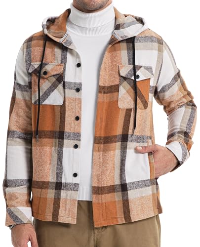 Elegancity Herren Jacke Kariertes Hemdjacke Langarm Hoodie Shirts Kapuzenpullover Freizeitjacke Sweatjacke Sportjacke Blousonjacke Winter Jacket Khaki XXL von Elegancity