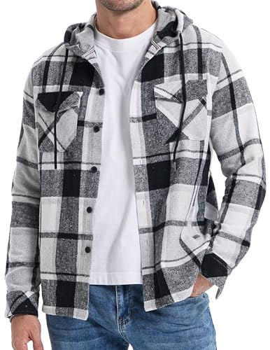 Elegancity Herren Jacke Kariertes Hemdjacke Langarm Hoodie Shirts Kapuzenpullover Freizeitjacke Sweatjacke Sportjacke Blousonjacke Winter Jacket Schwarz S von Elegancity