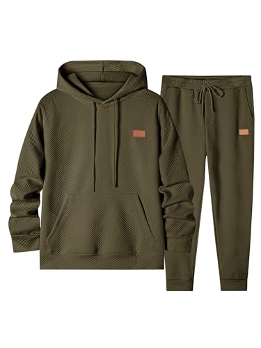 Elegancity Herren Jogginganzug Set Casual 2-Teiliger Trainingsanzug mit Kapuzenpullover und Herren Jogginghose Casual Sportanzug Pullover Hoodie Laufanzug mit Strukturmuster，Dunkelgrün 3XL von Elegancity