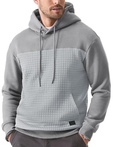 Elegancity Herren Kapuzenpullover Grau Langarm Waffle Hoodie Pullover Casual Sweatshirt Warm Hoody Mit Taschen L von Elegancity