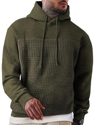 Elegancity Herren Kapuzenpullover Moosgrün Langarm Waffle Hoodie Pullover Casual Sweatshirt Warm Hoody Mit Taschen 3XL von Elegancity