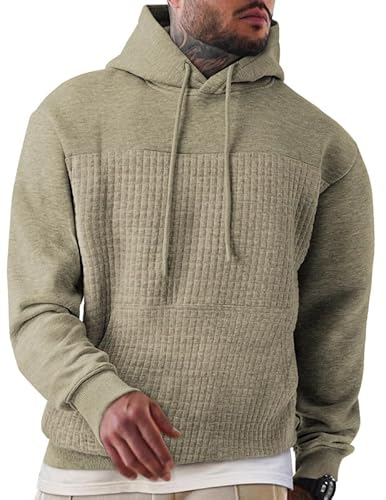 Elegancity Herren Kapuzenpullover Salbei Grün Langarm Waffle Hoodie Pullover Casual Sweatshirt Warm Hoody Mit Taschen S von Elegancity
