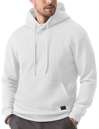 Elegancity Herren Kapuzenpullover Weiß Langarm Waffle Hoodie Pullover Casual Sweatshirt Warm Hoody Mit Taschen XL von Elegancity