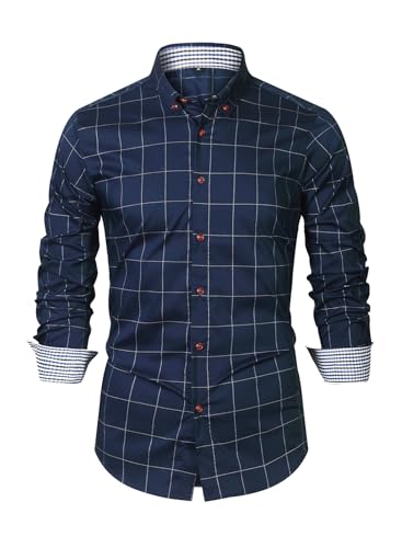 Elegancity Herren Kariertes Hemd Langarm Freizeithemden Casual Button Down Businesshemden Regular Fit Trachtenhemd Gingham Bügelleichtes Stretch Blau, S von Elegancity