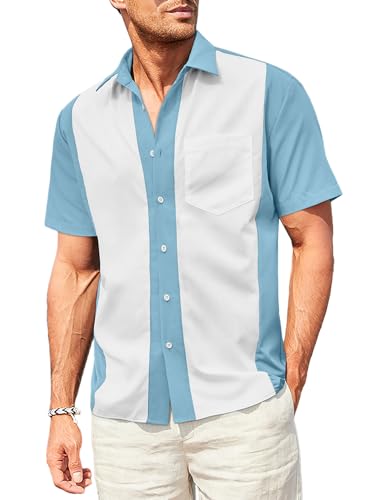 Elegancity Herren Hemd Kurzarm Bowling Hemd Gestreiftes Knopfleiste Freizeithemd Casual Hawaii Hemd Männer Sommerhemd Regular Fit Shirt von Elegancity
