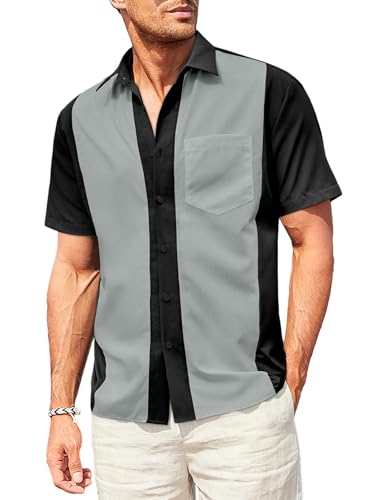 Elegancity Herren Klassische Kurzarm Hemd, Zweifarbig Gestreiftes Bowlinghemden Knopfverschluss Hawaiihemd Sommerhemd,Hellgrau 3XL Elegancity Herren Klassische Kurzarm Hemd, Zweifarbig Gestreiftes Bowlinghemden Knopfverschluss Hawaiihemd Sommerhemd,Hellgrau 3XL von Elegancity