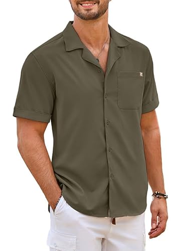 Elegancity Herren Kurzarmhemd Braun Leinenhemd Hawaii Hemd Männer Einfarbig Strand Shirt Sommerhemd für Urlaub Atmungsaktiv Freizeithemd L von Elegancity