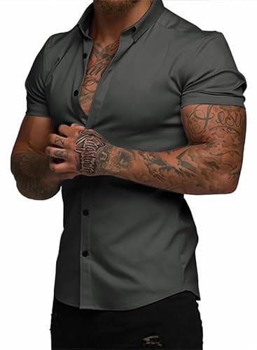 Elegancity Herren Kurzarmhemd Dunkelgrau Atmungsaktiv Freizeithemd Elastische Businesshemd Bügelfrei Hawaiihemd Faltenfreie Strandhemd Sommer M Elegancity Herren Kurzarmhemd Dunkelgrau Atmungsaktiv Freizeithemd Elastische Businesshemd Bügelfrei Hawaiihemd Faltenfreie Strandhemd Sommer M von Elegancity