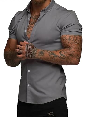 Elegancity Herren Kurzarmhemd Grau Atmungsaktiv Freizeithemd Elastische Businesshemd Bügelfrei Hawaiihemd Faltenfreie Strandhemd Sommer XXL Elegancity Herren Kurzarmhemd Grau Atmungsaktiv Freizeithemd Elastische Businesshemd Bügelfrei Hawaiihemd Faltenfreie Strandhemd Sommer XXL von Elegancity