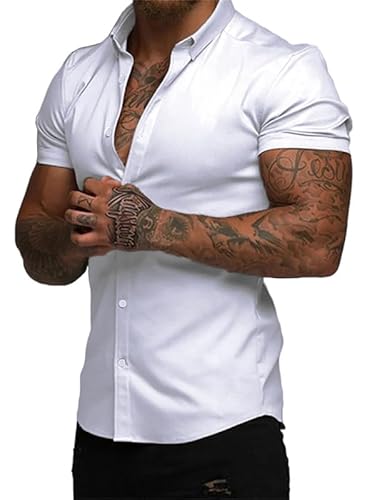Elegancity Herren Kurzarmhemd Weiß Atmungsaktiv Freizeithemd Elastische Businesshemd Bügelfrei Hawaiihemd Faltenfreie Strandhemd Sommer 3XL Elegancity Herren Kurzarmhemd Weiß Atmungsaktiv Freizeithemd Elastische Businesshemd Bügelfrei Hawaiihemd Faltenfreie Strandhemd Sommer 3XL von Elegancity